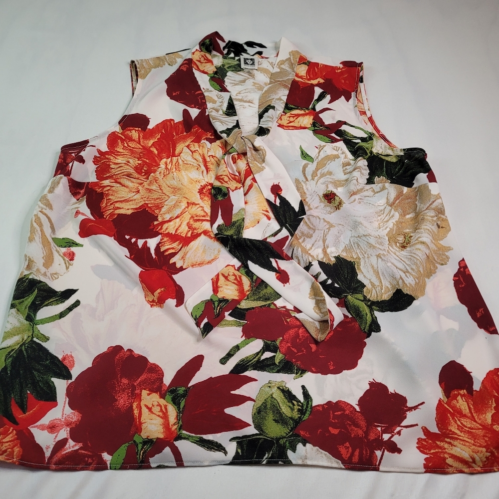 Anne Klein womens sleeveless  blouse front tie rn54050 multicolor floral…